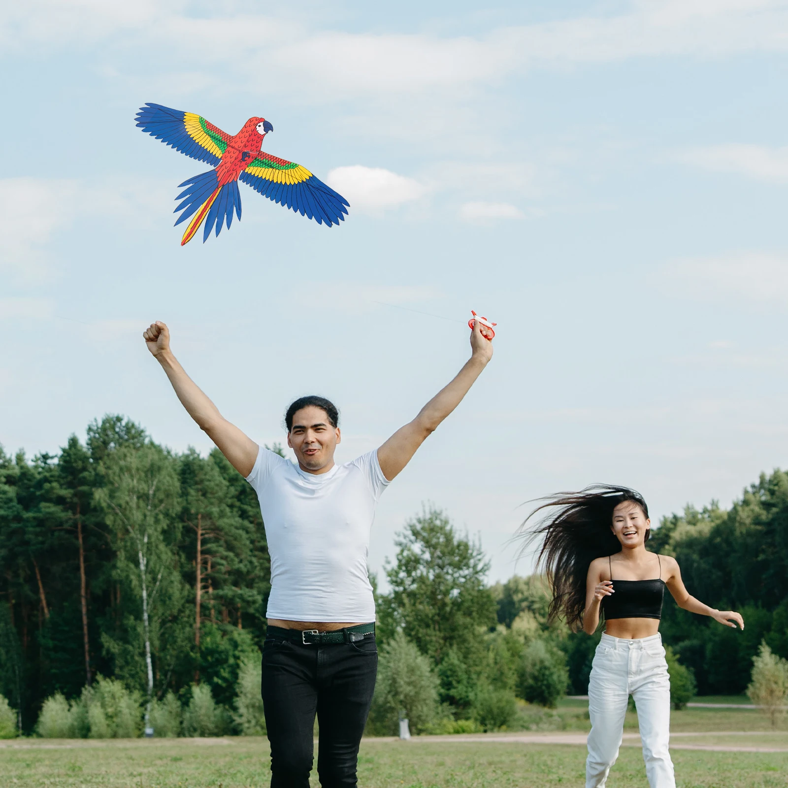 

1 set Portable Fishpole 70cm Rod 30m Line Blue Parrot Cartoon Kites Kids Toy Cartoon Animal Outdoor Fun