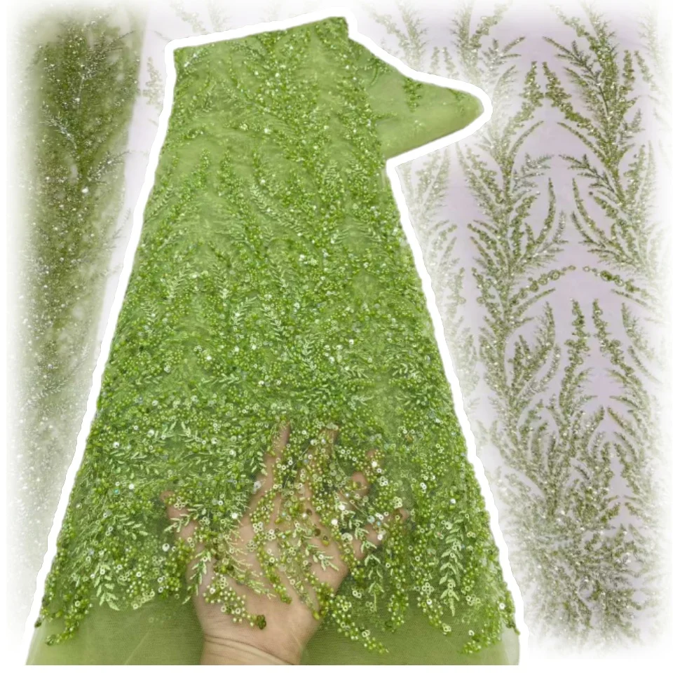 2025 Hoge kwaliteit Afrikaanse kant stof Nigeria oranje kralen kant stof pailletten tule stof voor feest bruiloft naaien TP1708