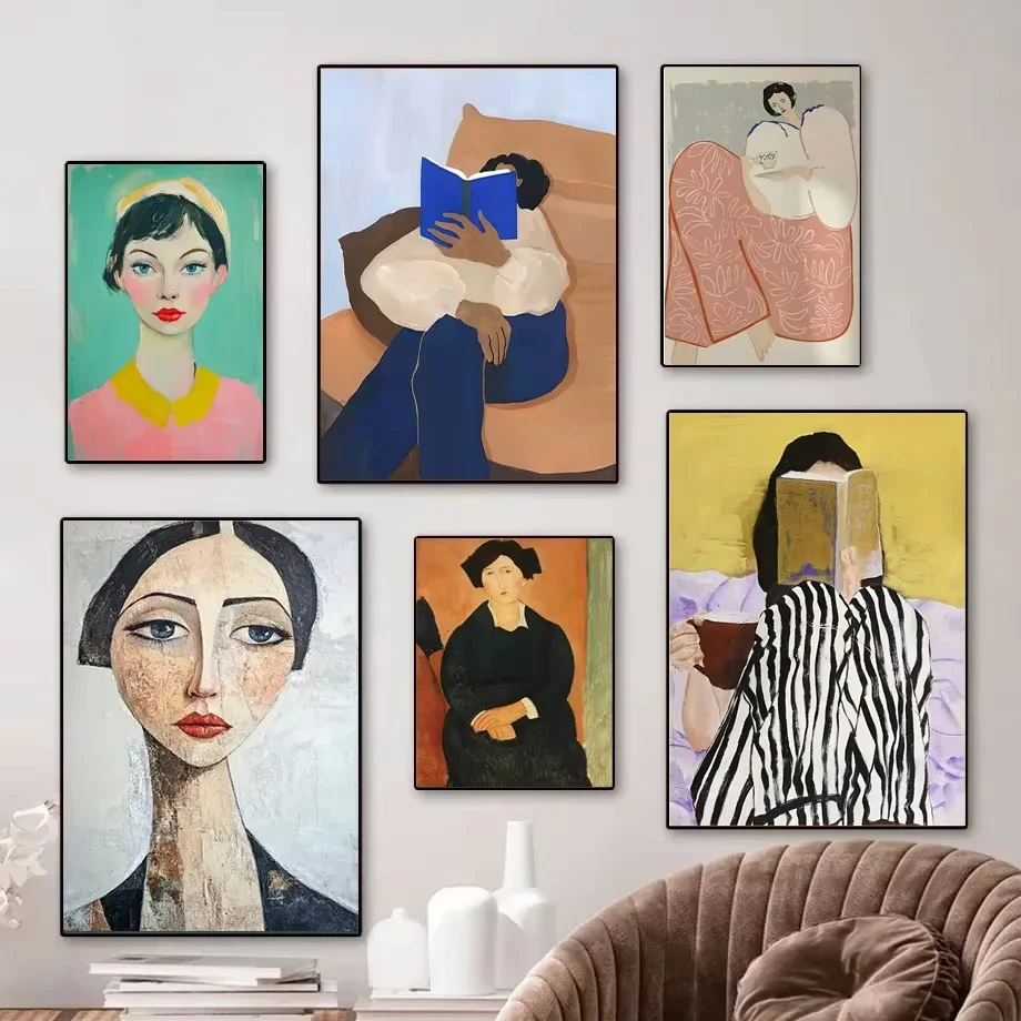 

Vintage Abstract Oil Painting By Numbers: Elegant Female Portrait, Handmade Canvas Art, Modern Home Wall Decor,No Frame