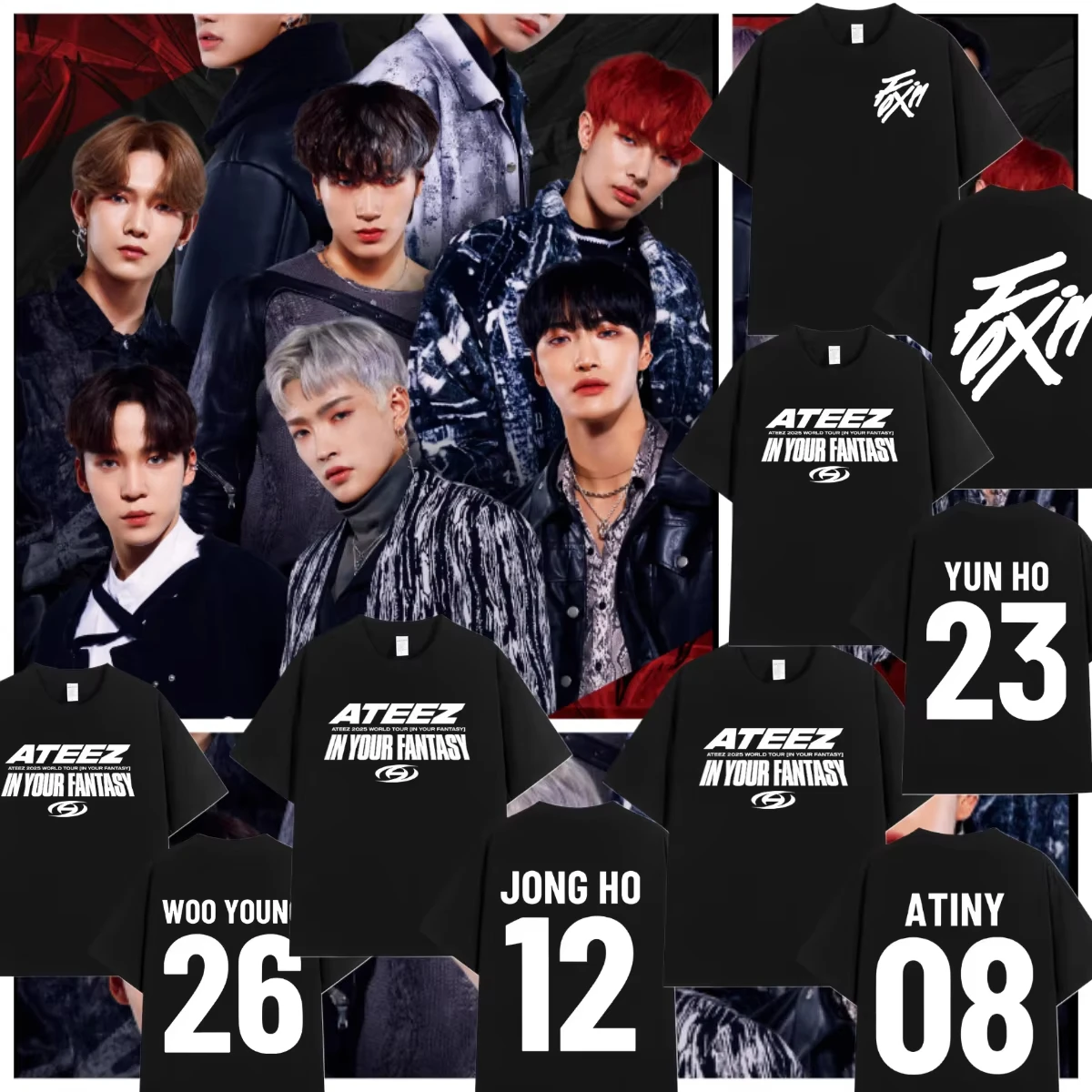 تي شيرت Ateez 2025 World Tour in Your Fantasy تي شيرت Hongjoong Seonghwa Yunho Yosang San Mingi Wooyoung Jongho بأكمام قصيرة تي شيرت