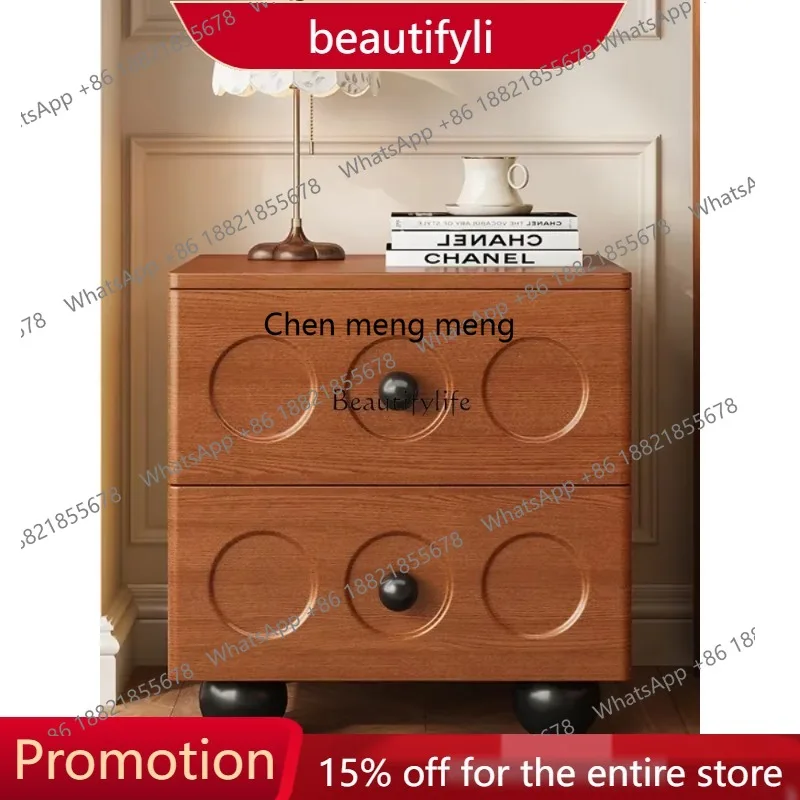 

New style Black retro solid wood bedside table small apartment creative bedside drawer cabinet s8350