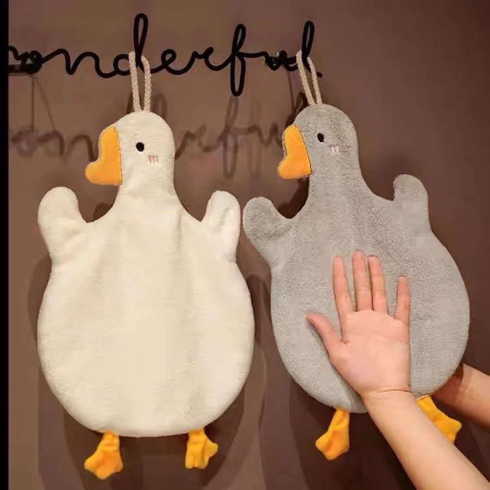 Hand Towel Thickened Absorbent Quick Dry Goose Cartoon Kitchen Hangable Cartoon Cute Children Coral Velvet Hand Towel