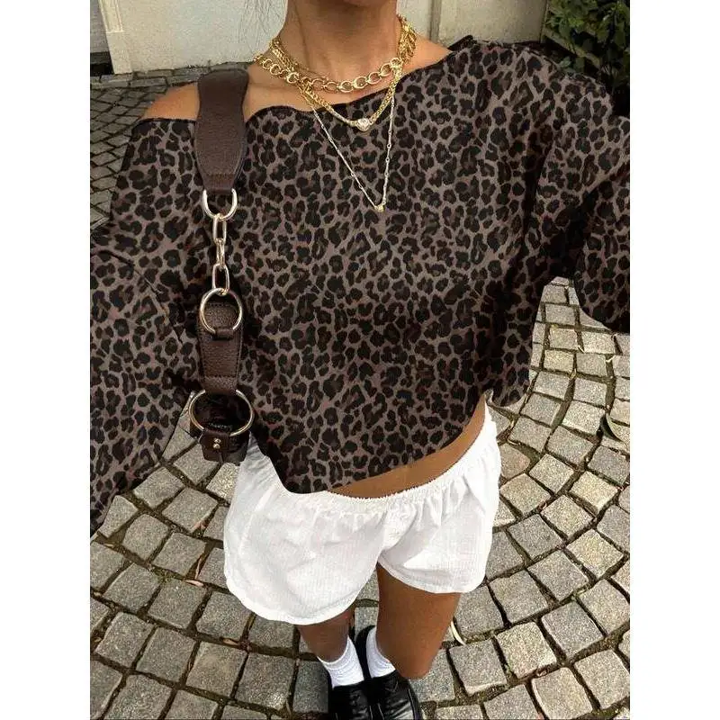 

Leopard Print Hoodie Women's Casual Sportswear Three-piece Set No Brand Registered Trademark Spring Season Winter Use