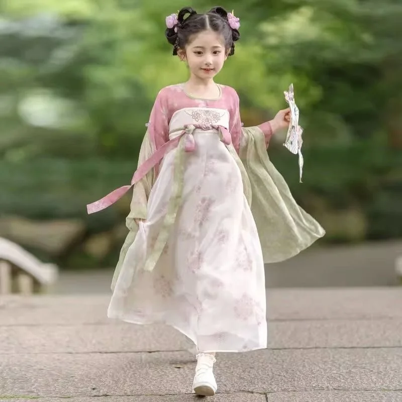 

Children's Day Gift With Printed Hanfu Pink Costume Tang Made Girls' Summer Thin Ancient Style Clothes Performance Dance Dress