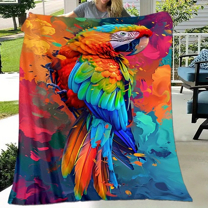 Vibrant Parrot Print Blanket Soft Anti-Pilling Flannel Blanket for All Seasons Home Decor Outdoor Travel