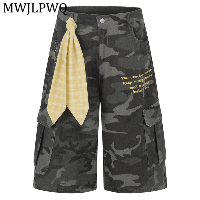 MWJLPWQ American Retro Camouflage Multi-Pocket Cropped Pants Suitable Men Women Autumn Loose Straight Wide-Leg Workwear 16058