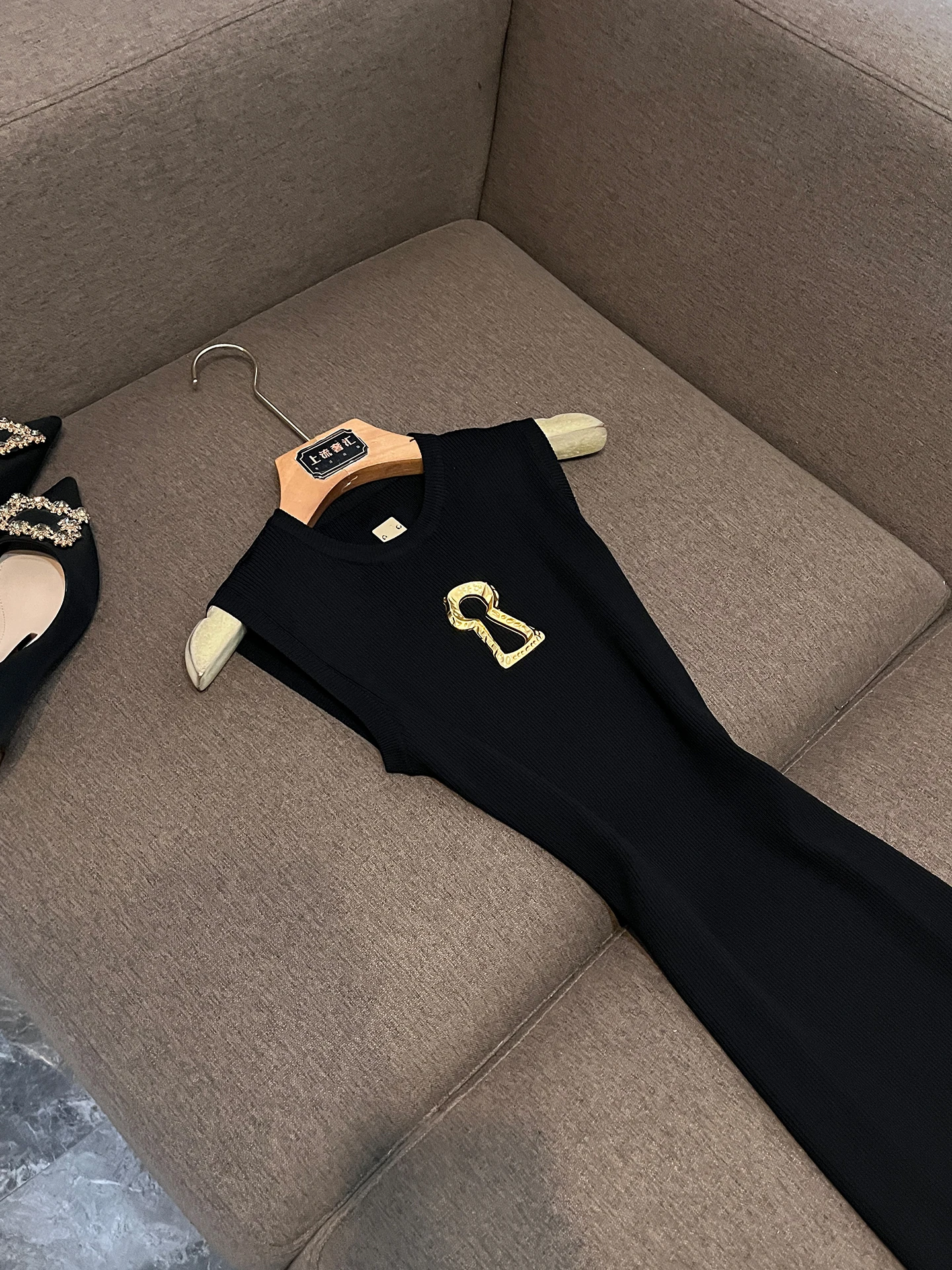 Hoge Taille Split Metaal Versierd Slim Fit Bodycon Dr Pendelen Sle Dames Faion 2025 Herfst Winter Nieuwe Collectie OK 286