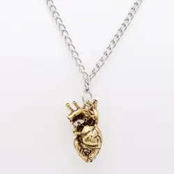 Retro Vintage 3D Anatomical Human Hollow Heart Pendant Necklace Sweater Chain