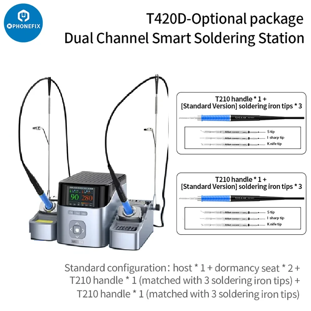 JC AIXUN T420D stazione di saldatura intelligente a doppio canale con sede a doppia maniglia supporta punte per saldatore T245 T210