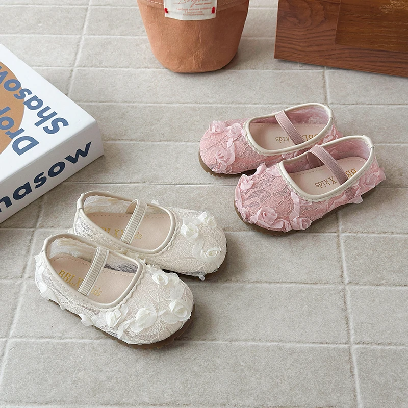 

New Girls Flat Shoes Floral Lace Sweet Children Mary Jane Shoes Breathable School Causal Kids Fashion Dress Princess Shoes 21-30