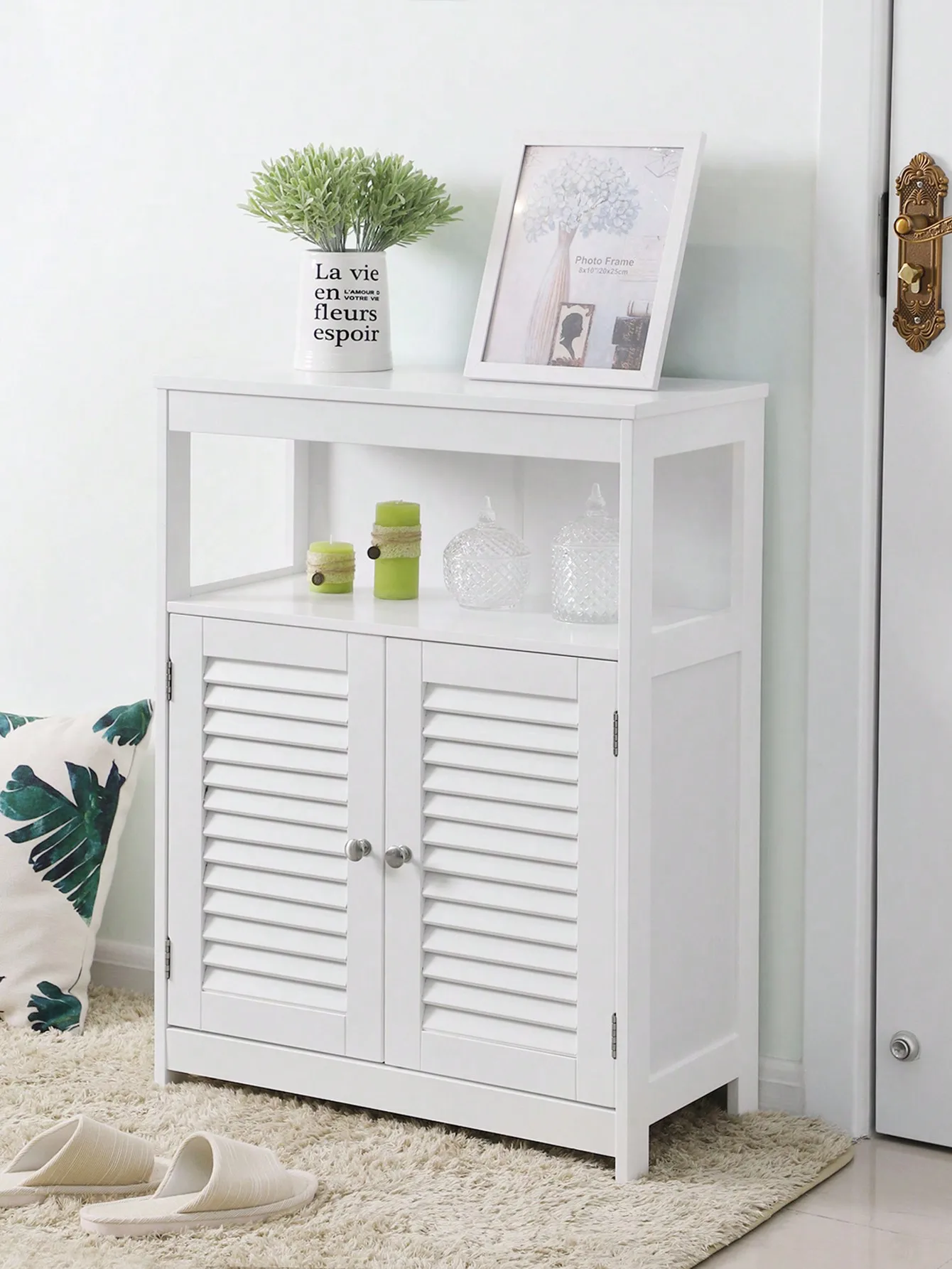 VASAGLE Bathroom Storage Floor Cabinet, Free Standing With Double Shutter Doors And Adjustable Shelf