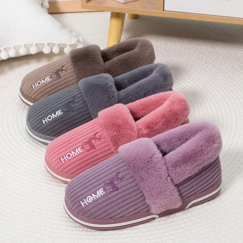 

New Women Men Warm Slippers Winter Soft Plush Couples Home Non Slip Bedroom Slides Indoor Thick Sole Comfort Furry Shoes