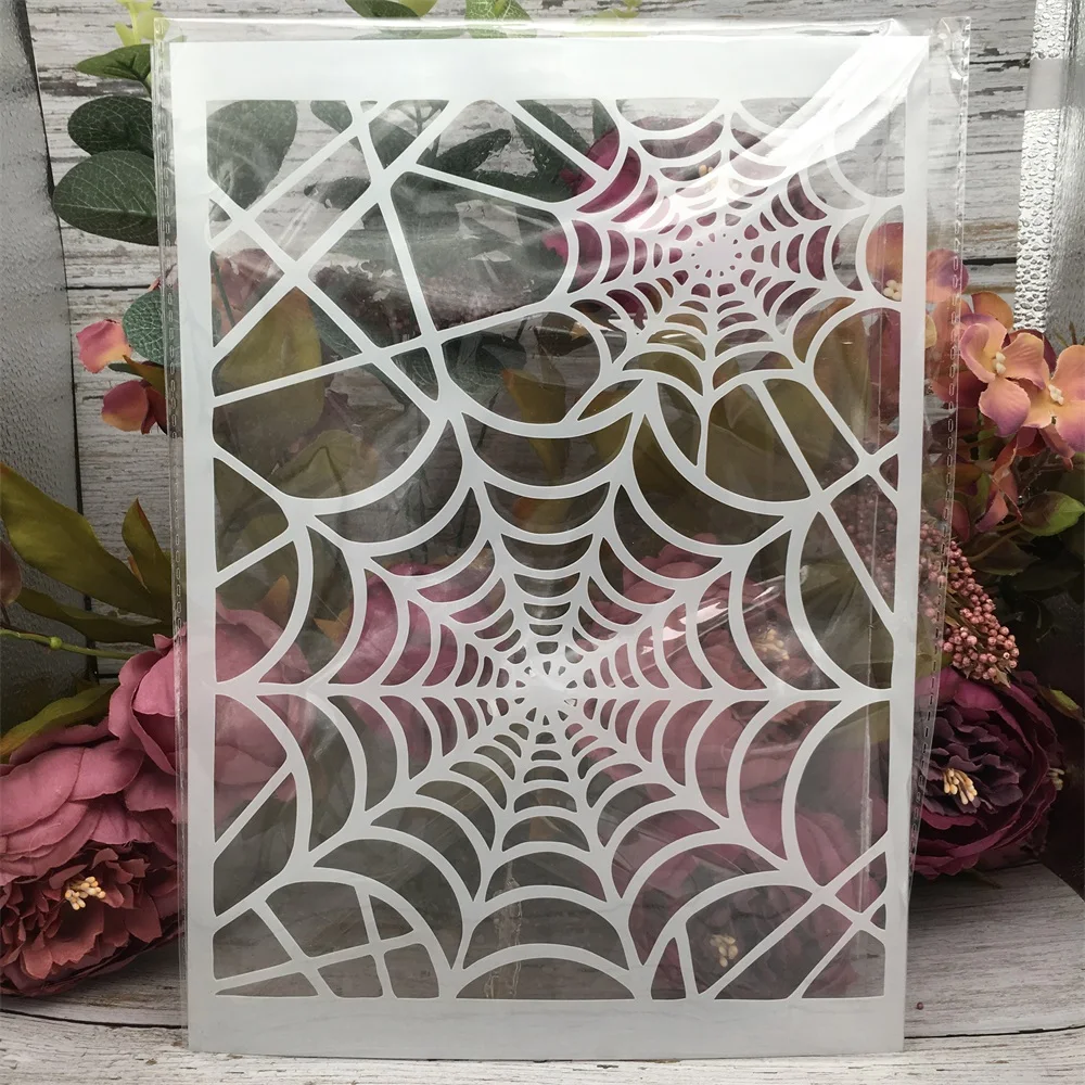 1Pcs 29cm A4 Spinne Web Net DIY Schichtung Schablonen Malerei Sammelalbum Färbung Präge Album Dekorative Vorlage