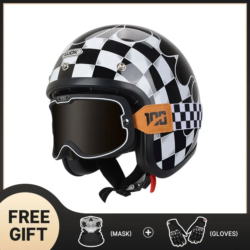 

Black White Fire Open Face 3/4 Motorcycle Helmet Motorbike Motocross Vintage casco Cafe Racer Men Women Casque Capacetes