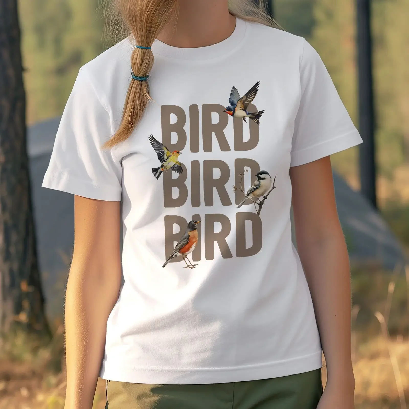 Bird  T Shirt featuring Swallow Tanager Chickadee and Robin vintage Washed Soft Unisex designer clothes Stretched Versatile
