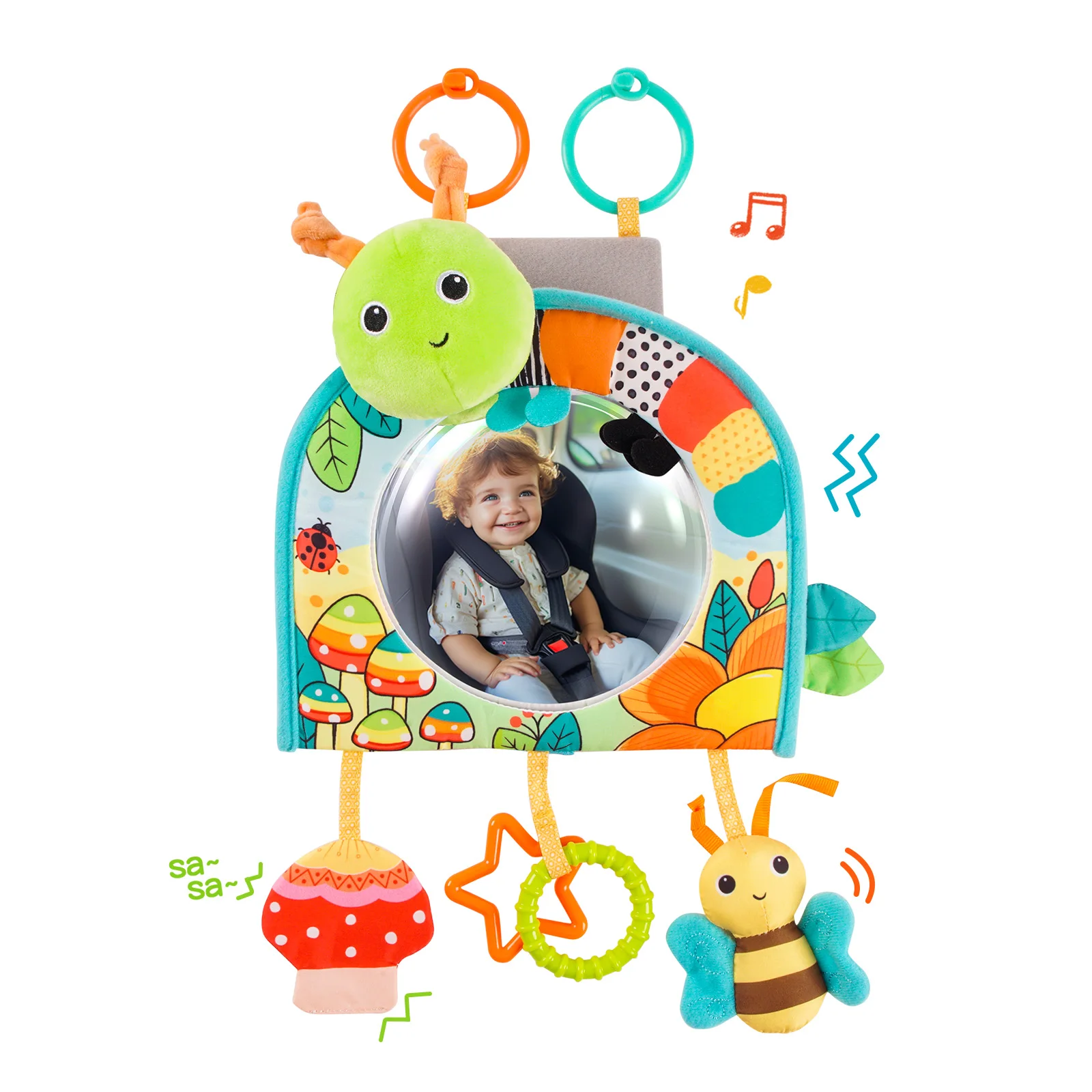 Car Seat Toy Baby Car Mirror Toy for Rear Facing Travel Baby Activity Center with Hanging Engaging Toys for Infants Babies 0-6-