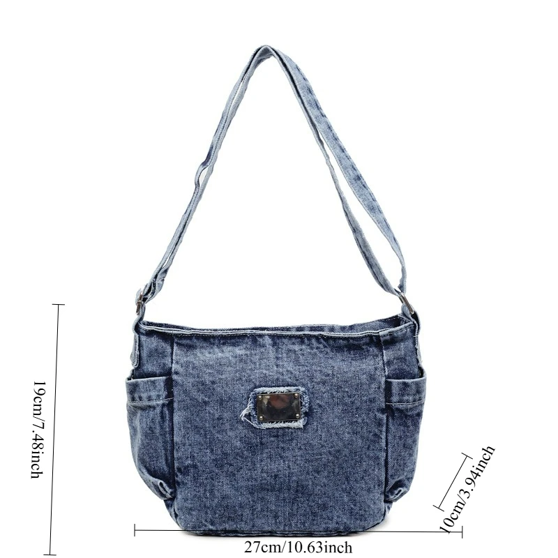 حقيبة هوبو عصرية شتوية كاجوال بسيطة للركاب حقيبة كروس من قماش الدنيم على الطراز الكوري حقائب كتف مريحة ومتعددة الاستخدامات