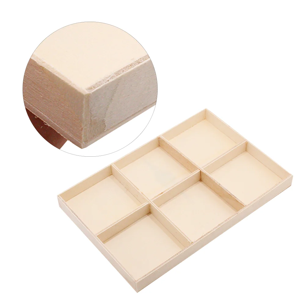 Wooden Storage Box 6 Grids Multi Lattice Container Tray Beige Jewelry Case for Home Shop Gifts Occasions Christmas Holidays