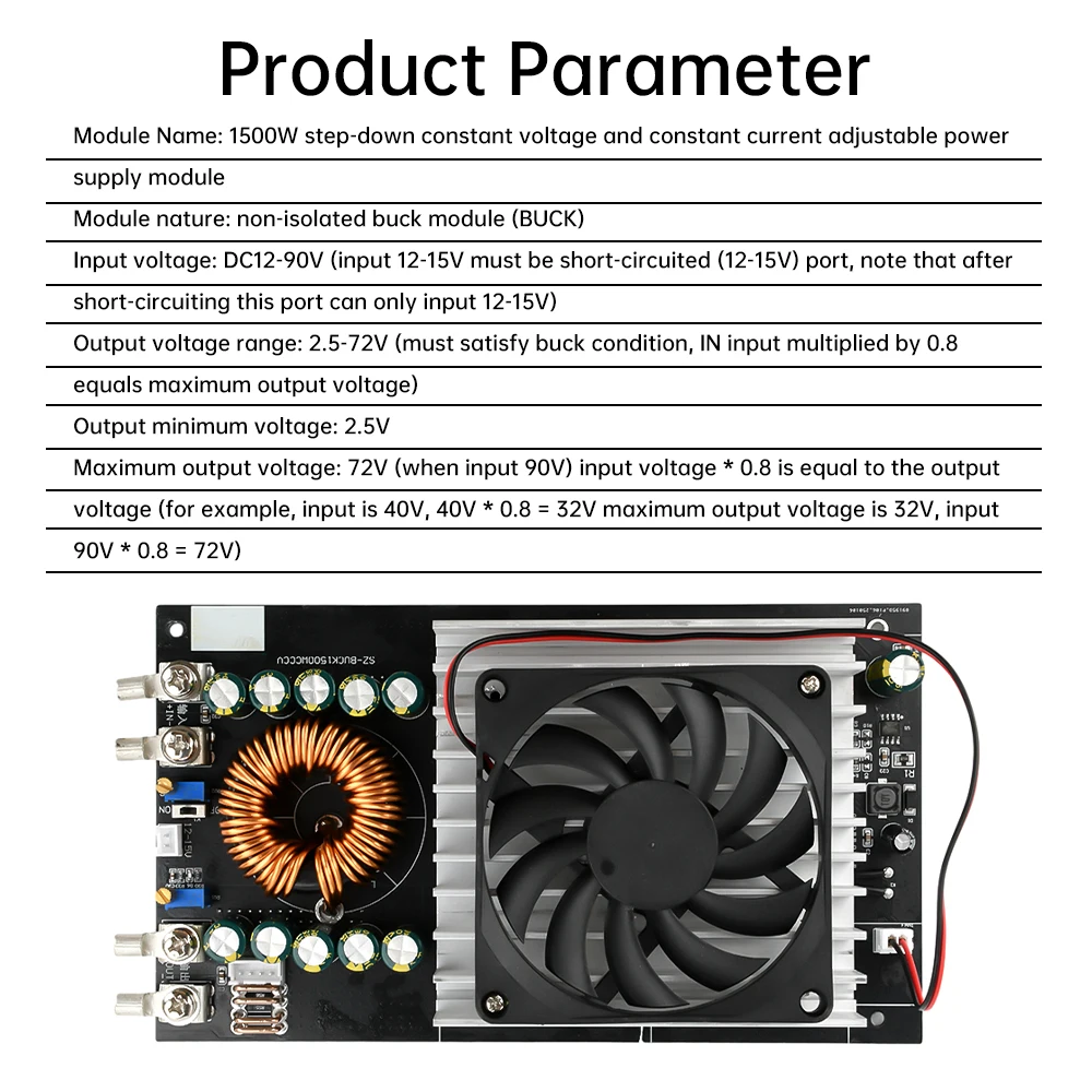 DC-DC Step-down Module 1500W Adjustable Power Supply Module Voltage Regulator DC15V-90V to DC2.5V-72V 1.5-50A BucK Module