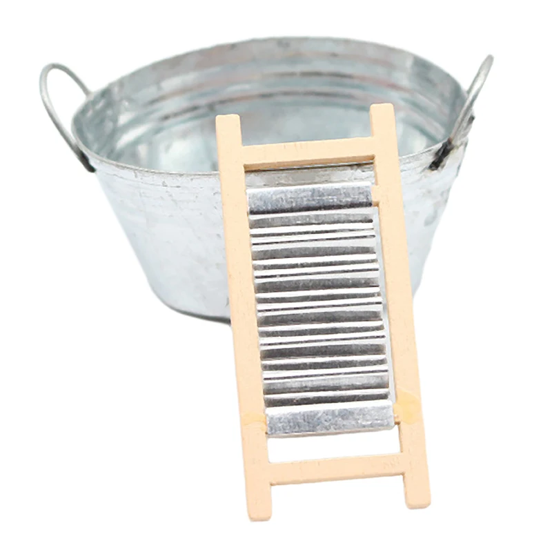 ドールハウスアクセサリー 1:12 ドールハウスミニチュア洗濯板鉄バケツバスルームモデル装飾おもちゃ 1 セット