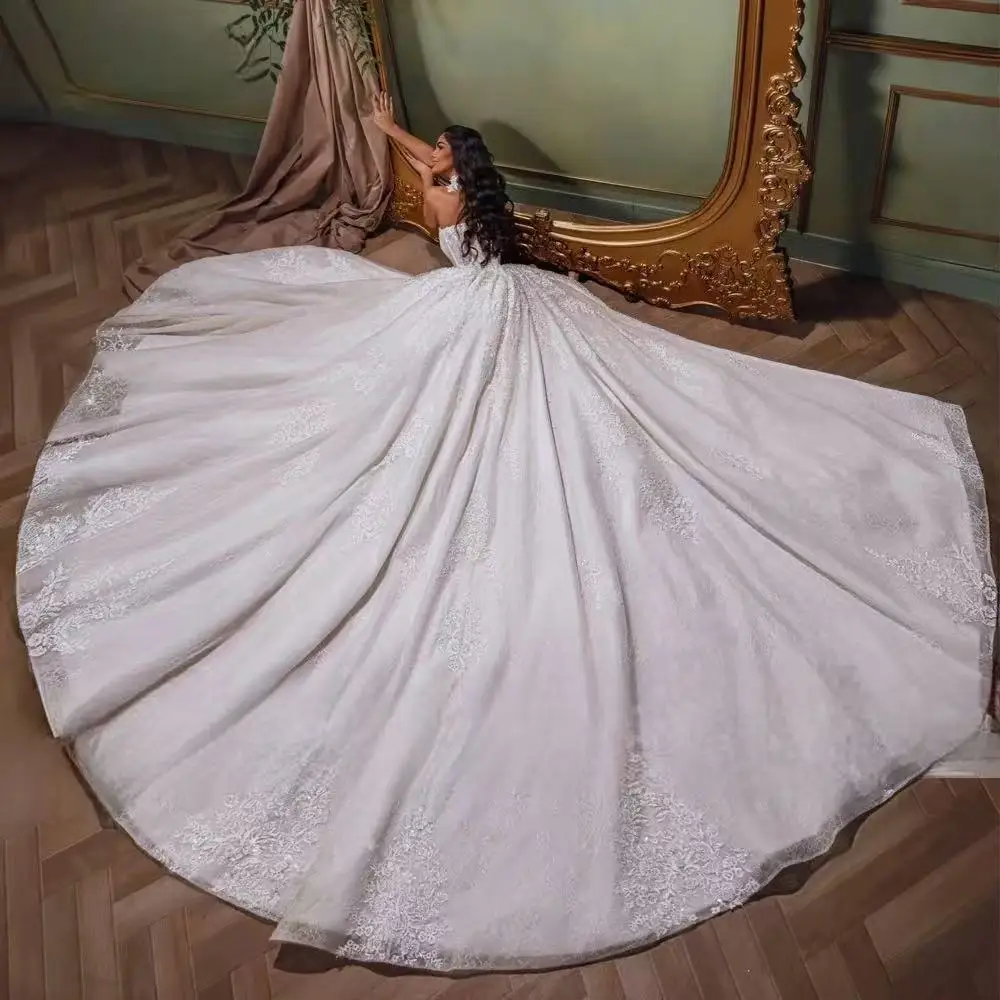 

FW Customized Exquisite Women's Princess Ball Gown Lace Wedding Dresses 2025 Sleeveless Bridal Gown with Chapel Train