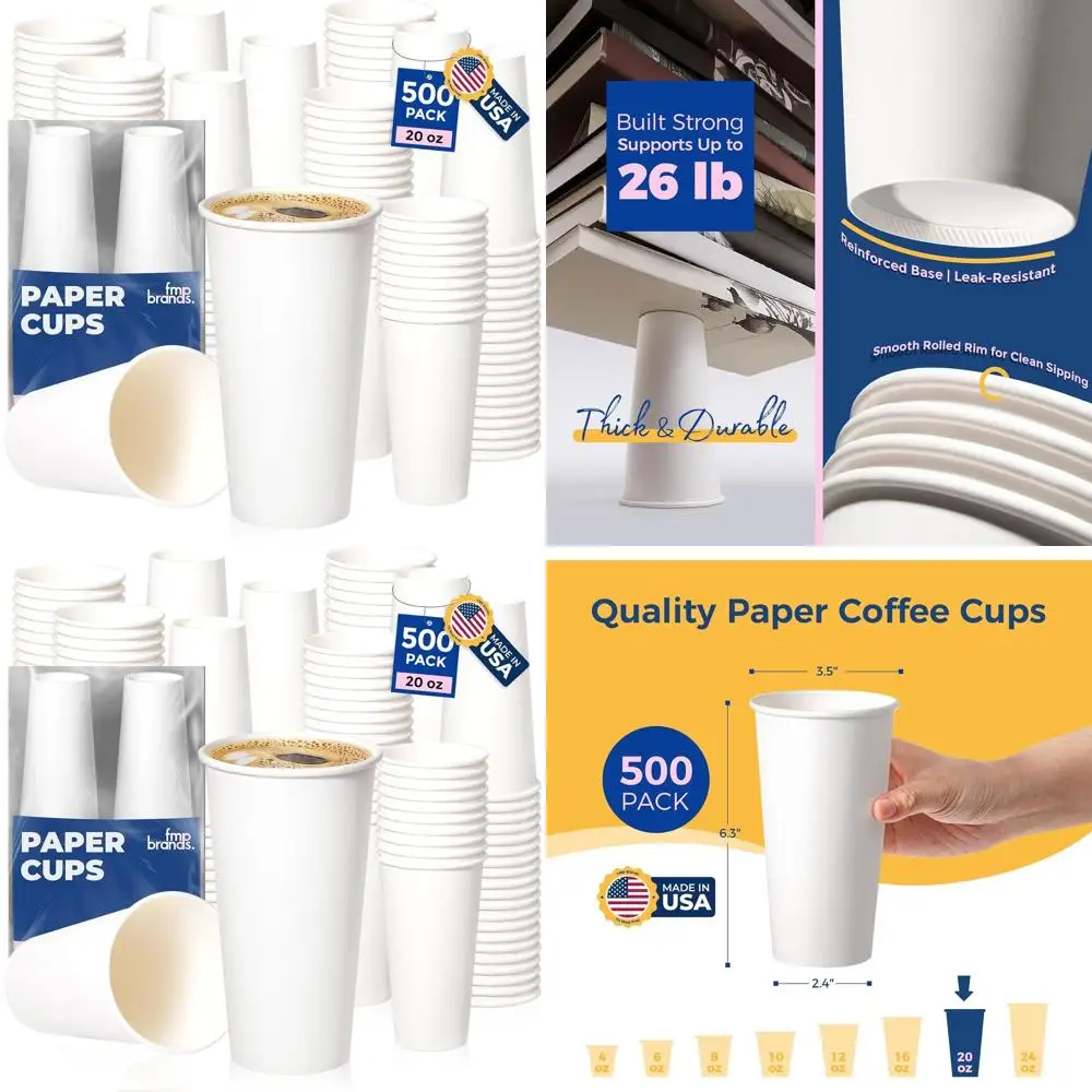 

Одноразовые бумажные стаканчики для кофе, 20 унций, 500 штук, утолщенные, для горячих/холодных напитков, идеально подходят для вечеринок, офисов и мероприятий