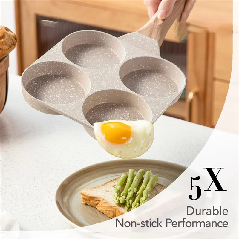 Egg Pan Omelette Pan, 4-Cup Nonstick Egg Frying Pan, Egg Cooker Pan Egg Skillet for Breakfast, Pancake, Plett, Crepe Pan