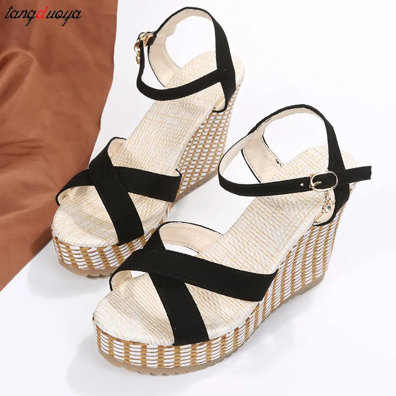 Roman Weaving Thick Heel Sandals Women Ankle Strap Chunky Platform high heels Sandals Woman Gladiator Sandalias Mujer