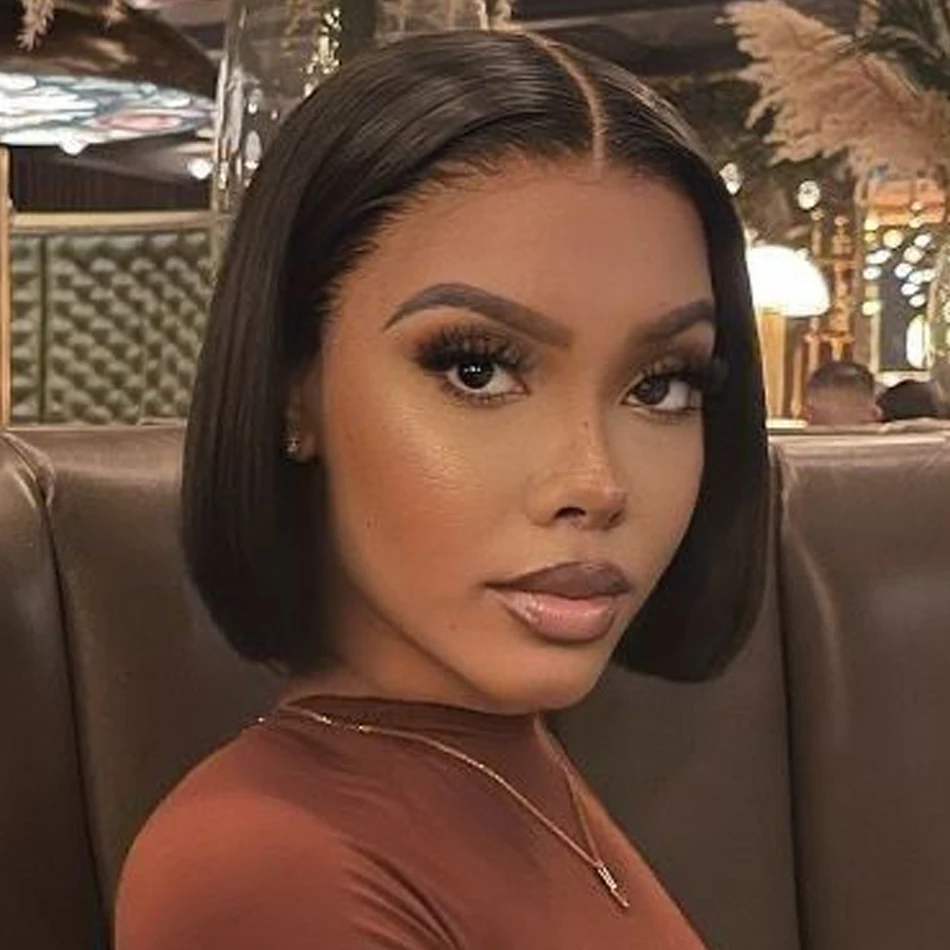 Short Bob Lace Frontal Human Hair Wigs 180% Density Brazilian Straight Transparent 13x5x2 Part Lace Wigs Human Hair Pre Plucked