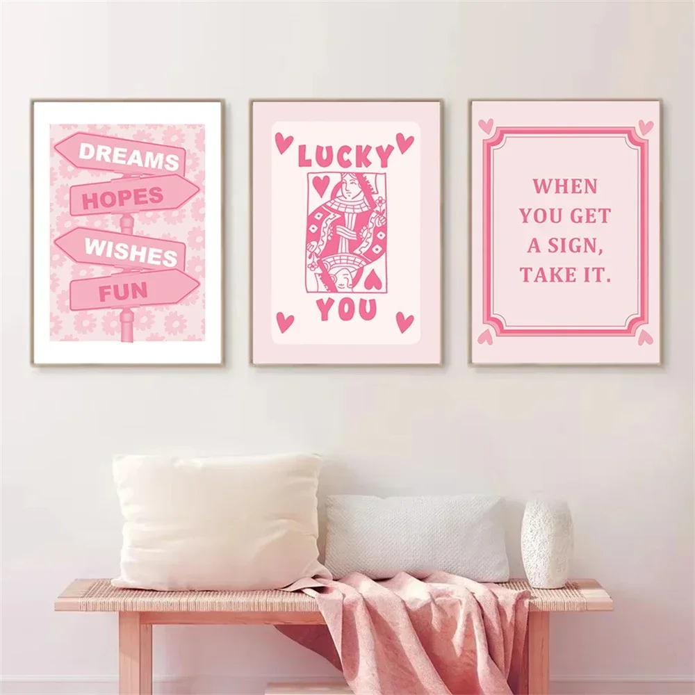 

Pink Trendy Aesthetic Wall Art Canvas Painting Ace Card Lucky You Posters And Prints Nordic Wall Pictures Living Room Home Decor