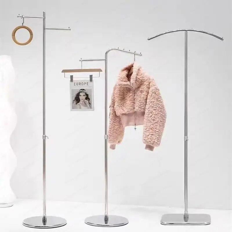 Stainless steel floor hanger clothing store display rack front side hanger commercial household multi-functional coat rack