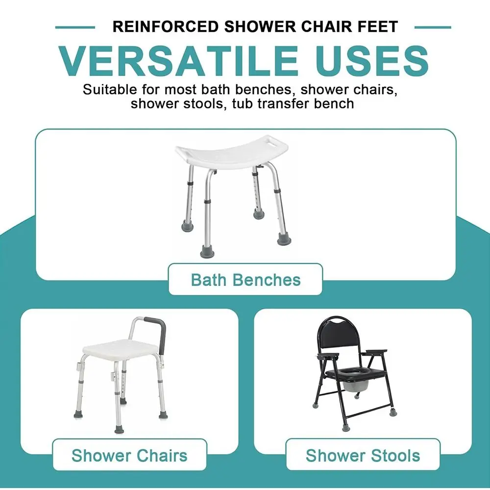 New Rubber Shower Chair Leg Caps Heavy Duty Grey Shower Chair Leg Cover 28.6MM Replacement Caps Feet Bath Seat Stools