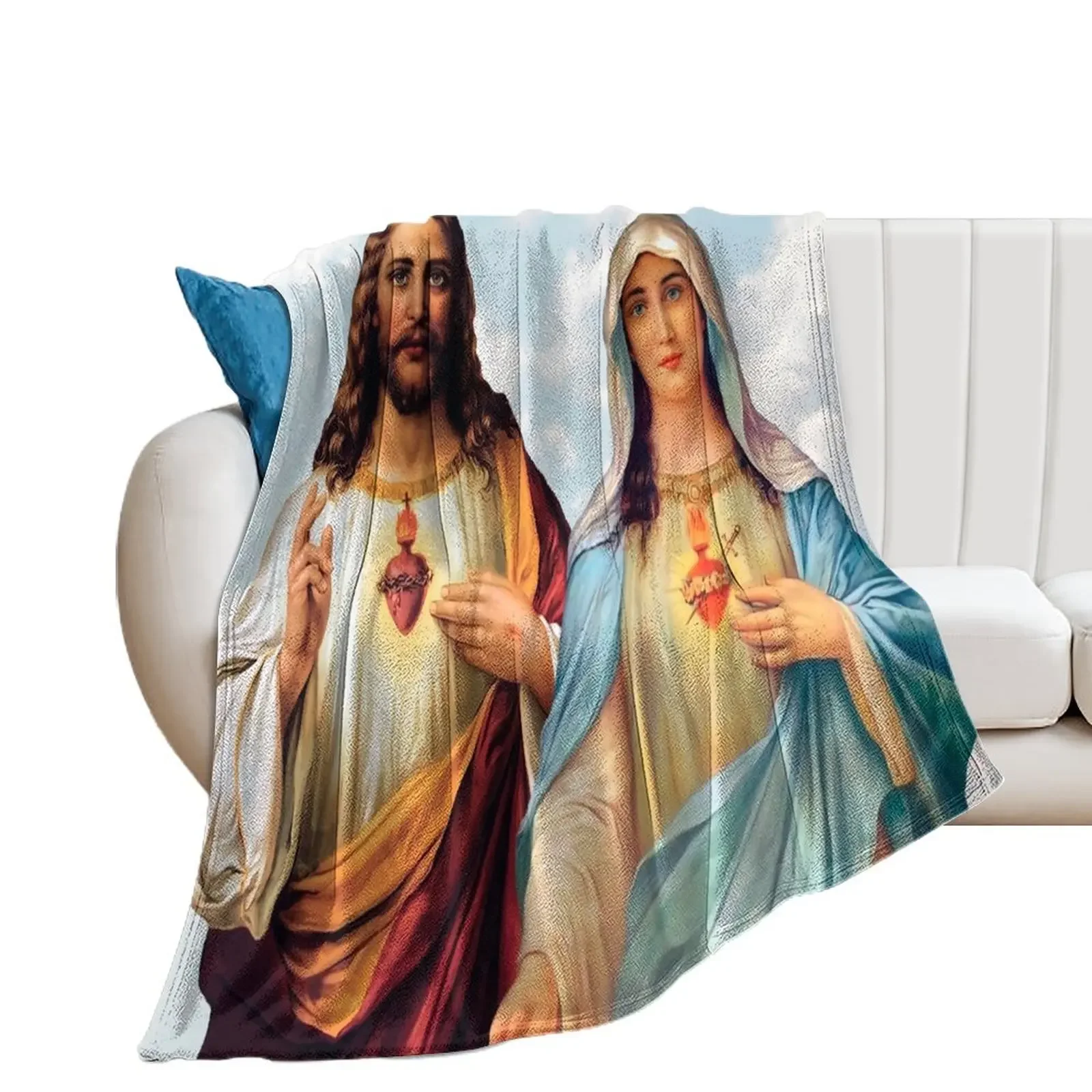 

Sacred and Immaculate Hearts - III (Jesus and Mary) sky background Throw Blanket Soft Beds Decorative Sofa Blankets