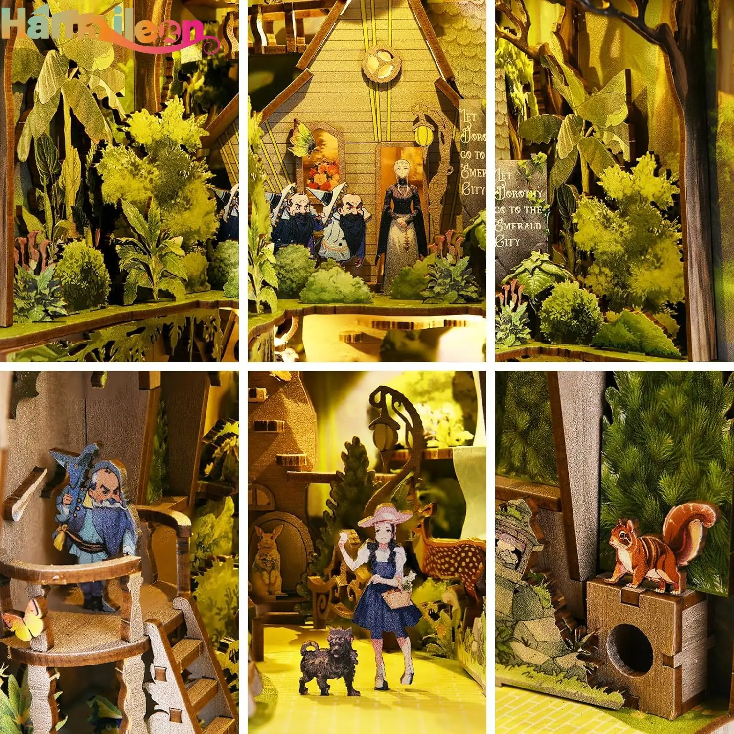 Hamaileon Kit de coin de livre bricolage Puzzles en bois 3D Maison de poupée Bibliothèque Décor Kit de maison miniature pour adultes (L'aventure de Dorothy)