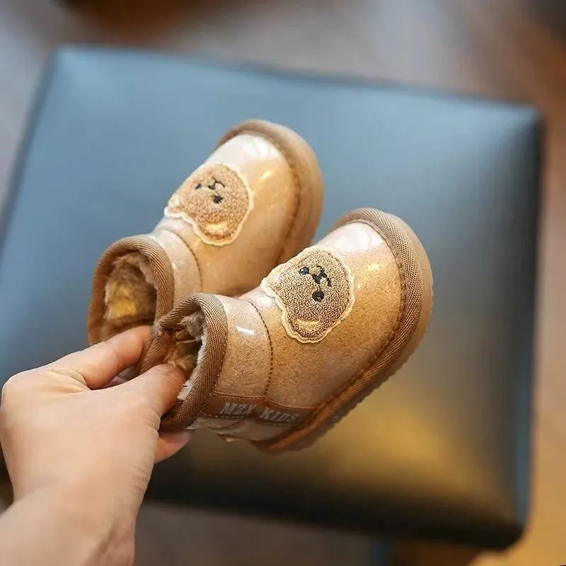 

House Shoes Toddler Squeaky Shoes PU Leather Cartoon Winter Shoes For Baby Comfort Thick Anti-slip Cute Bear Shoes
