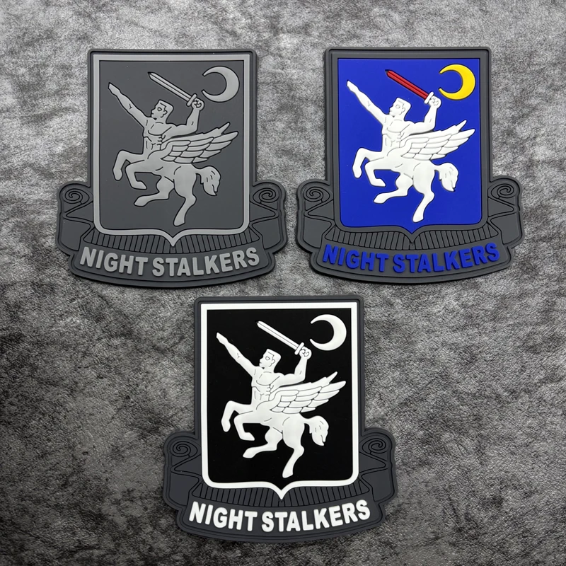 Tri-color Pegasus Moon NIGHT STALKERS shield-shaped PVC patch, comes with hook side, decal, decorative patch badge for bags, clothing, and accessories