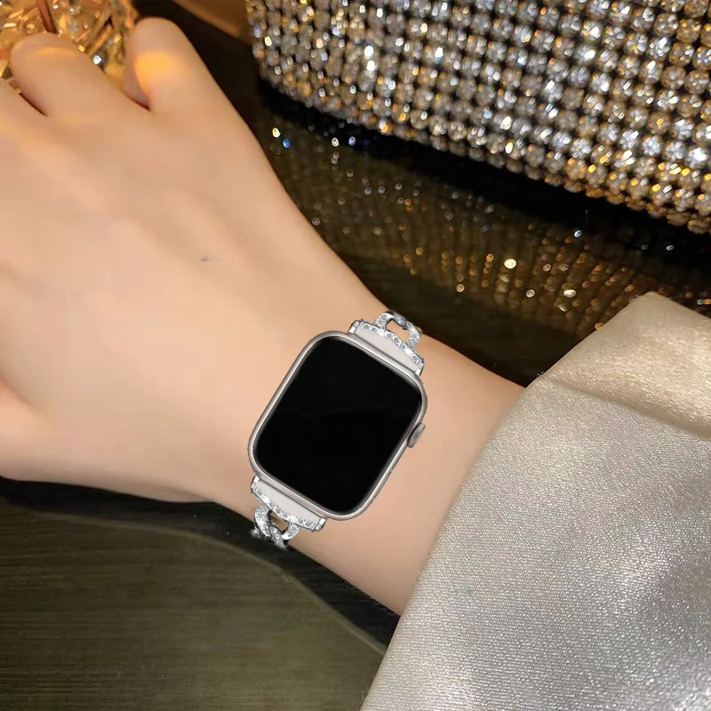 Women Bracelet for Apple Watch 8 Band Ultra 49mm 41mm 45mm Diamond Steel Strap IWatch Series 8 7 6 5 4 3 SE 38mm 42mm 40mm 44mm