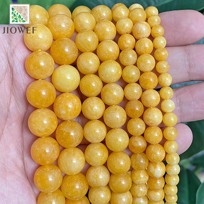 Natural Stone Yellow Chalcedony Jasper Round Beads Diy Charms Bracelet Necklace for Fashion Jewelry Making 15\