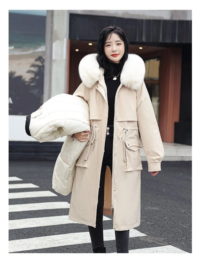

New Snow Wear Long Parkas Winter Jacket Women Fur Hooded Thick Warm Cotton Clothing Female Windbreakers Outerwear Mujer Coat
