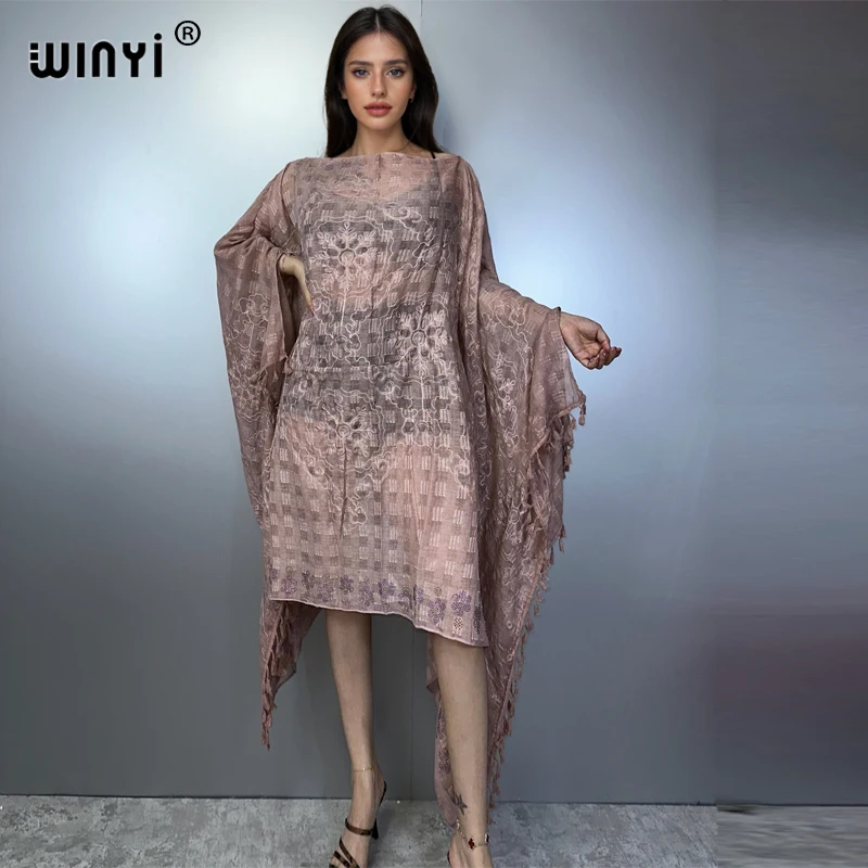 WINYI Evening dress Beachwear Hot drilling dress Embroidered fringed dress elegant beach cover up kaftan loose dresses womens