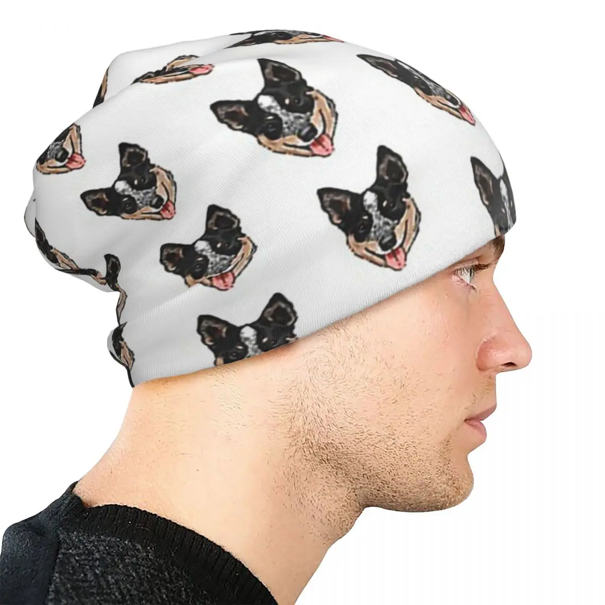 الأسترالية الماشية الكلب عاشق ، الأزرق كعب الحب Skullies قبعة صغيرة قبعة الخريف الدافئة محبوك بونيه قبعات للرجال النساء الكبار