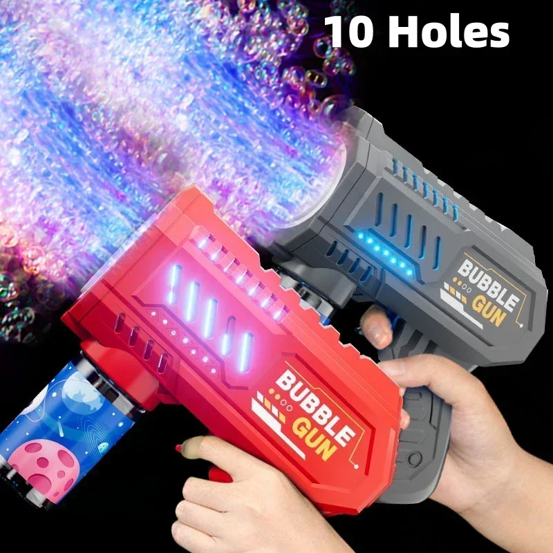 10 Holes Children Electric Bubble Gun Rocket Soap Automatic bubble machine Kids Summer Outdoor Bubble Blowing Toys for Kids