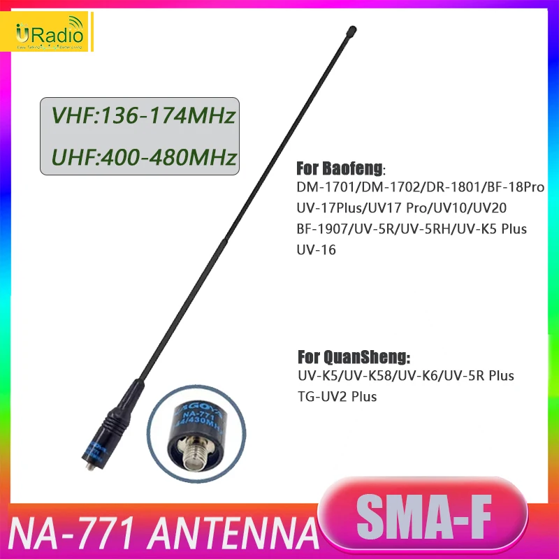 Na771 Antenna Nagoya High Gain Antenna VHF/UHF SMA Female For Baofeng Walkie Talkie Dual band 38cm Ham Radio Quansheng UVK5 UVK6