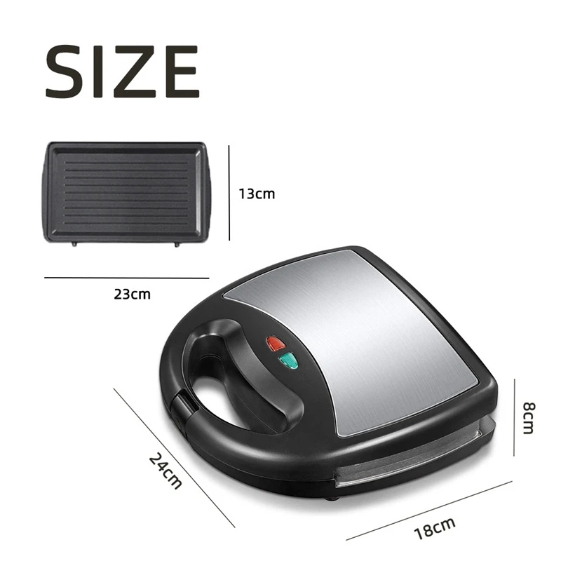 3 in 1 샌드위치 프레스 와플 및 스테이크 기계, 샌드위치 토스터기, 분리형 논스틱 플레이트 3 개 포함, 미국 플러그, 750W