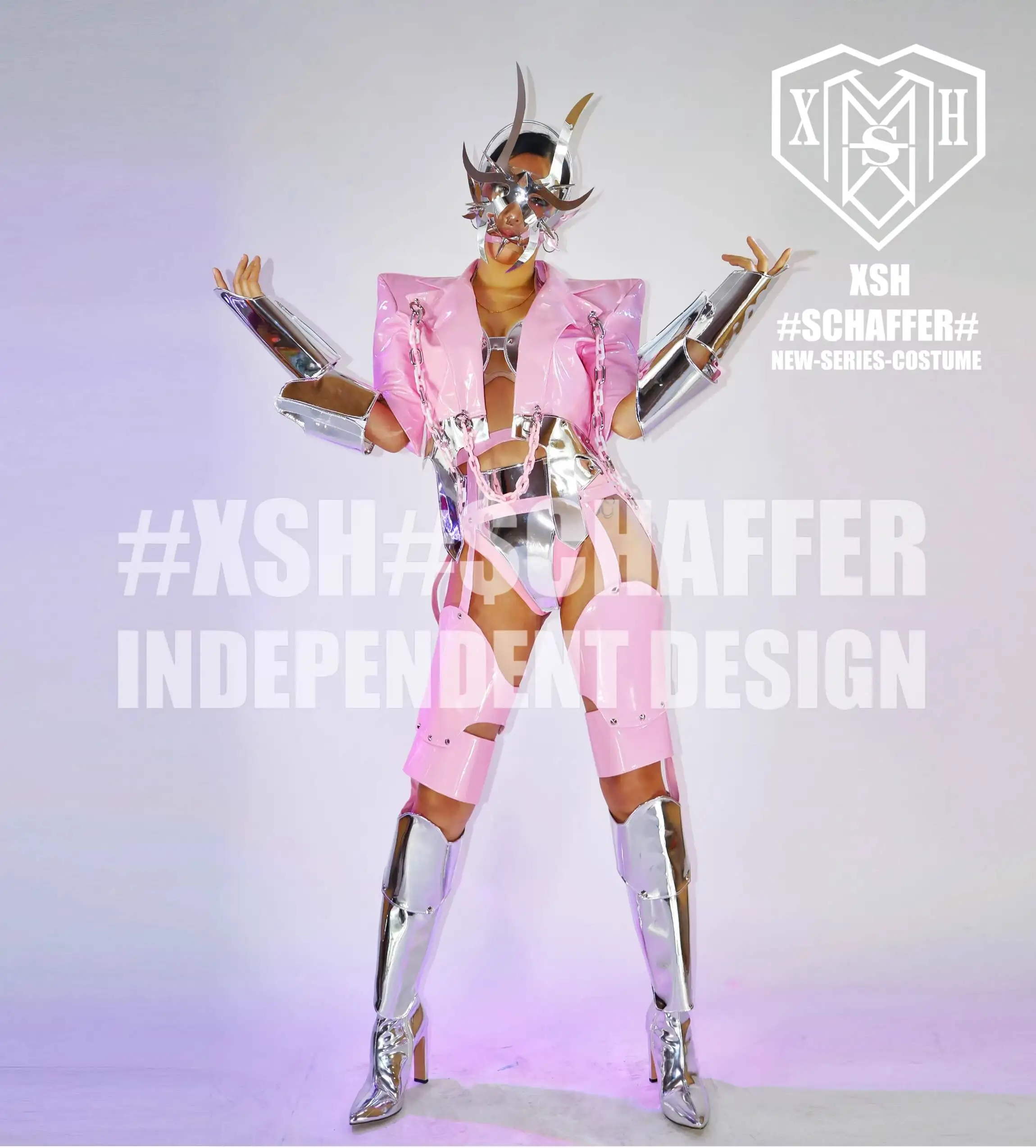 

Halloween Nightclub Bar GOGO Women's New Geometric Tech Punk Chain Mirror Outfit DS Stage Performance Costume Custom