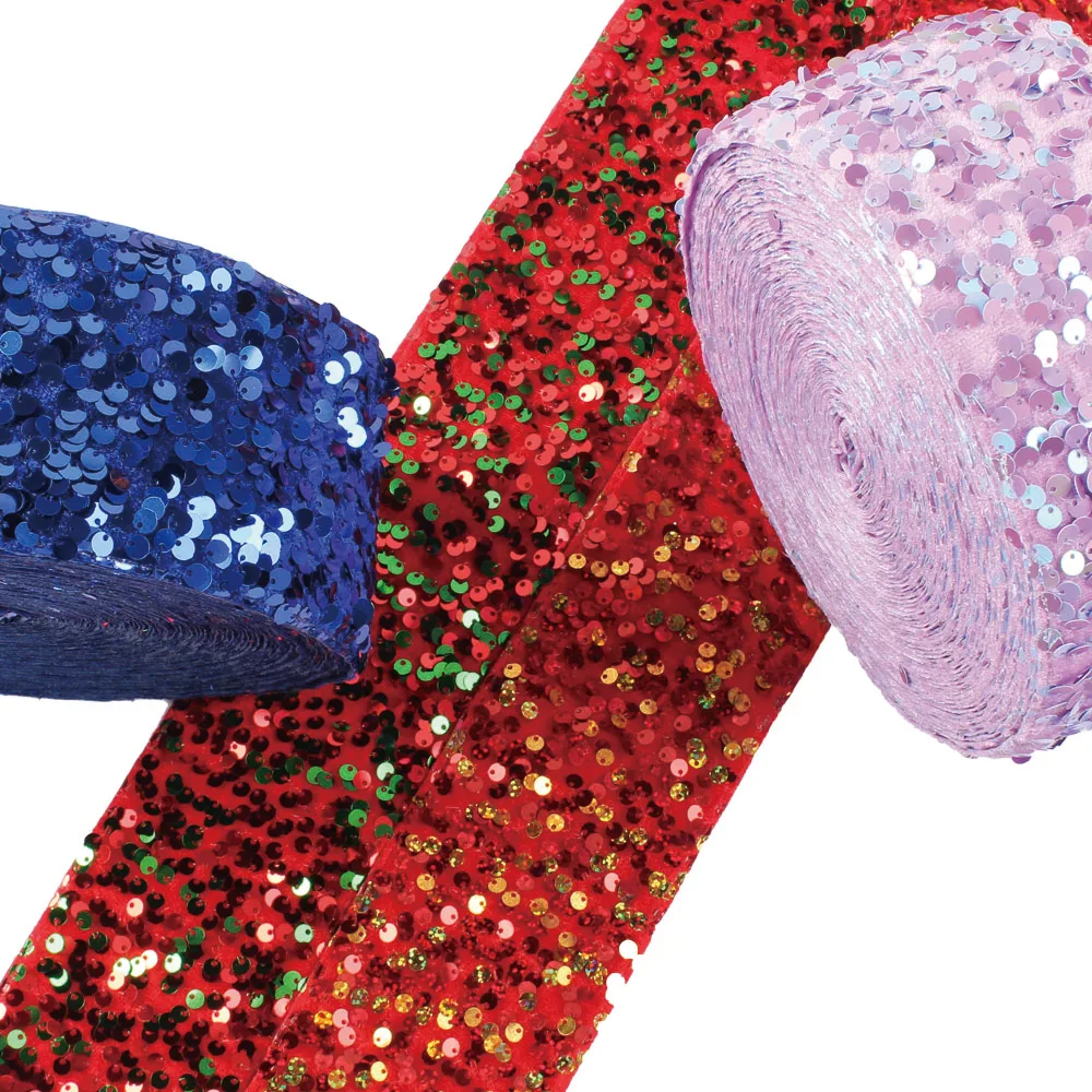 Navy Red and Purple Sequin Ribbon 3inch 75mm for Bows DIY 5Yards Handmade Accessories