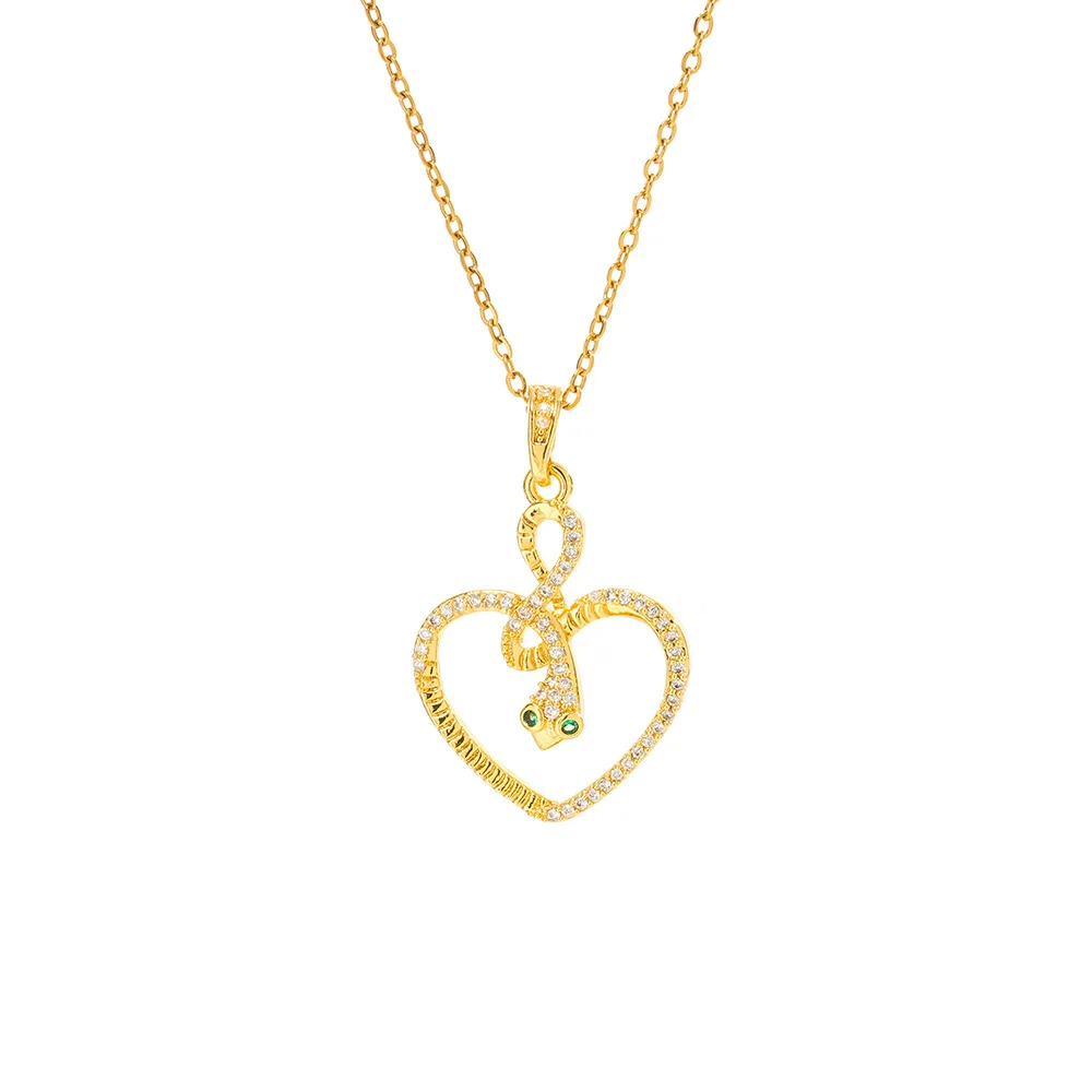 

All-diamond collarbone chain, simple yet multi-functional mini set zircon heart snake necklace