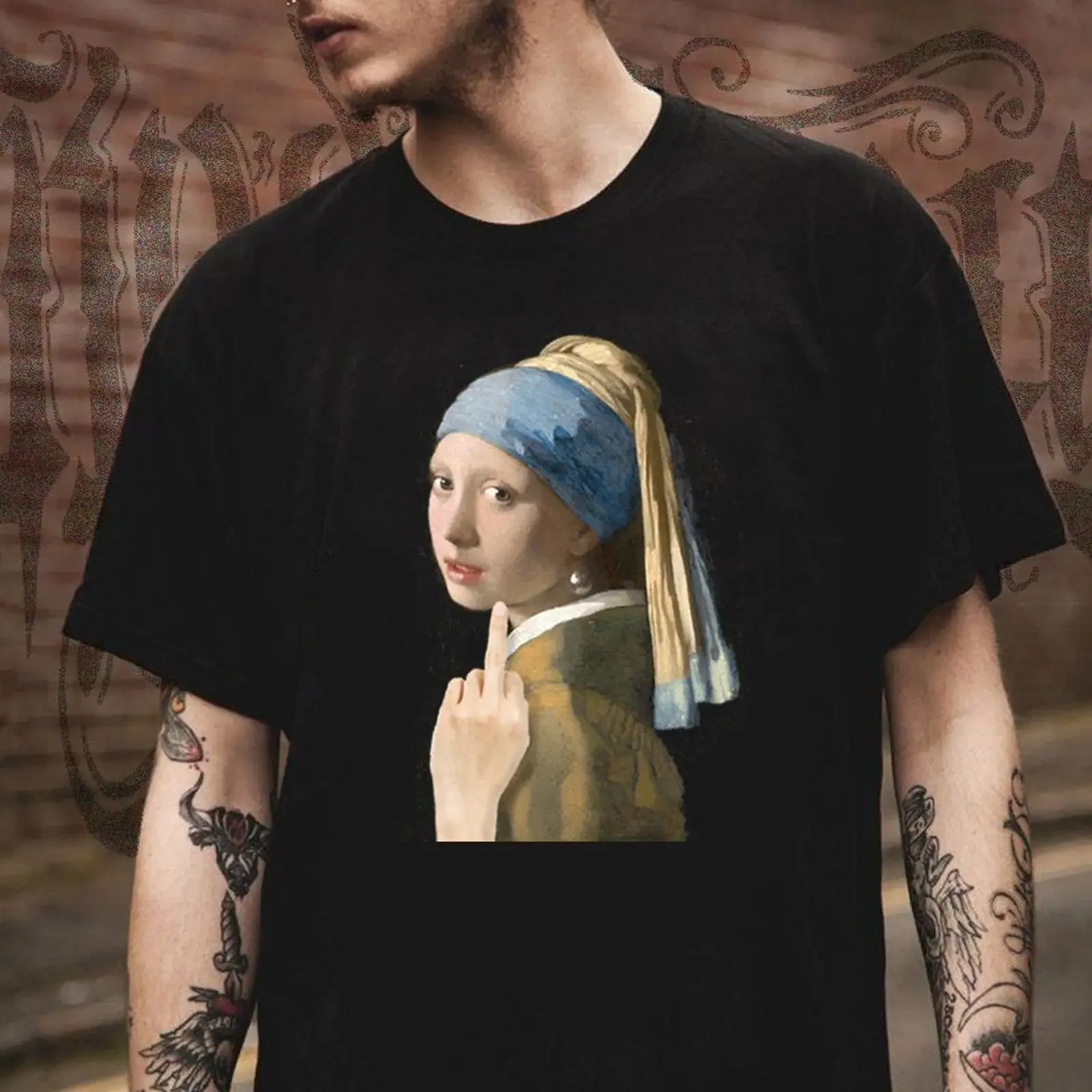 The Girl with a Pearl Earring 1665 by Johannes Vermeer T shirt and funny vintage Washed Stretched Slightly graphic Unisex homme