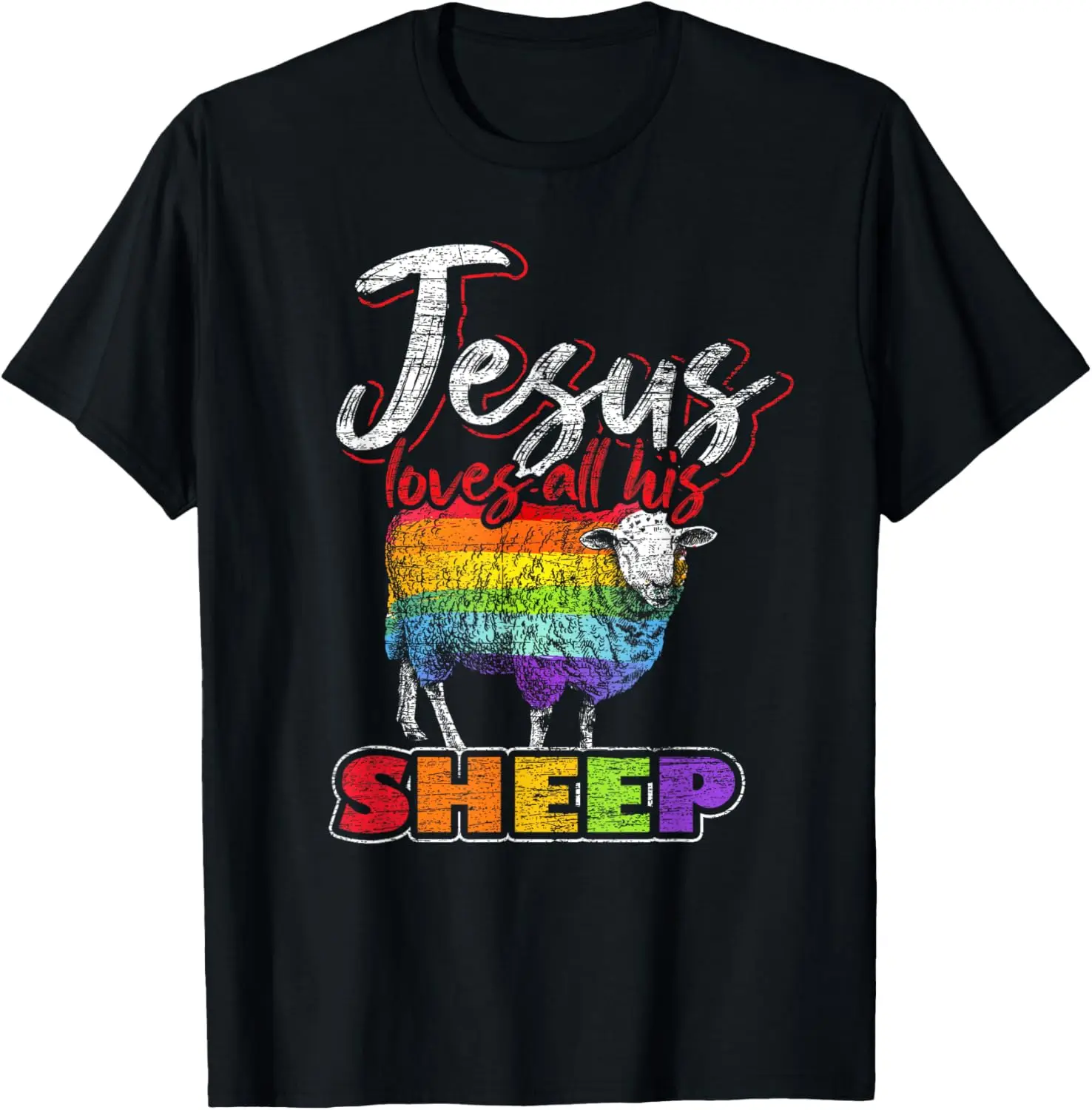 

Jesus Loves All His Sheep Rainbow Flag LGBT Pride Jesus T-Shirt