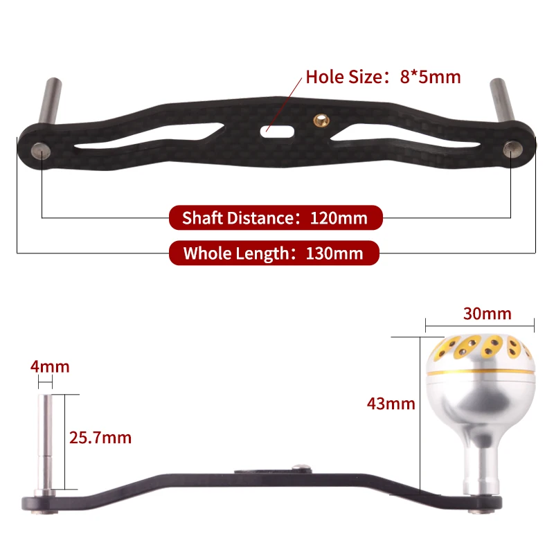 Ruke Carbon Fiber Fishing Reel Handle With Alloy Knob For Baitcasting Reel 130mm Length 47.5g DIY Reel Accessory For Sh/Dai Type image 2